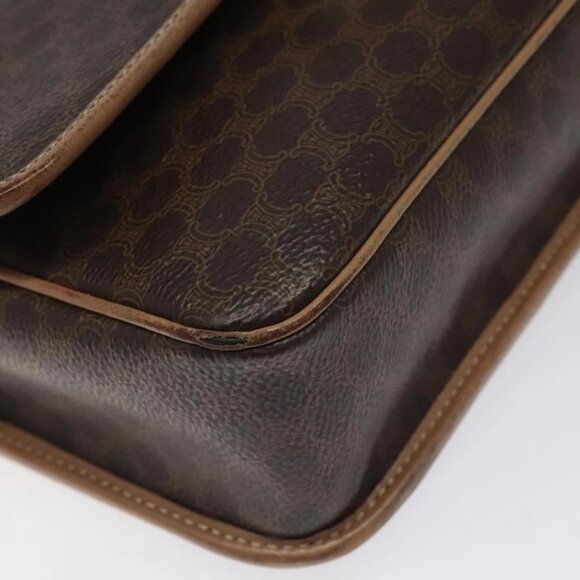 CELINE Macadam Canvas Circle Shoulder Bag PVC Leather Brown Gold Auth 115903 - Picture 2 of 16